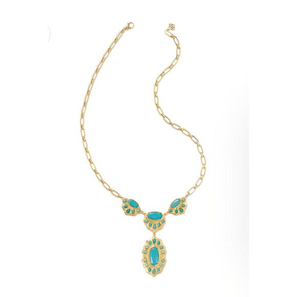 Kendra Scott 14k Gold Plated Montana Turquoise Statement Necklace NWT Rare - Picture 6 of 9